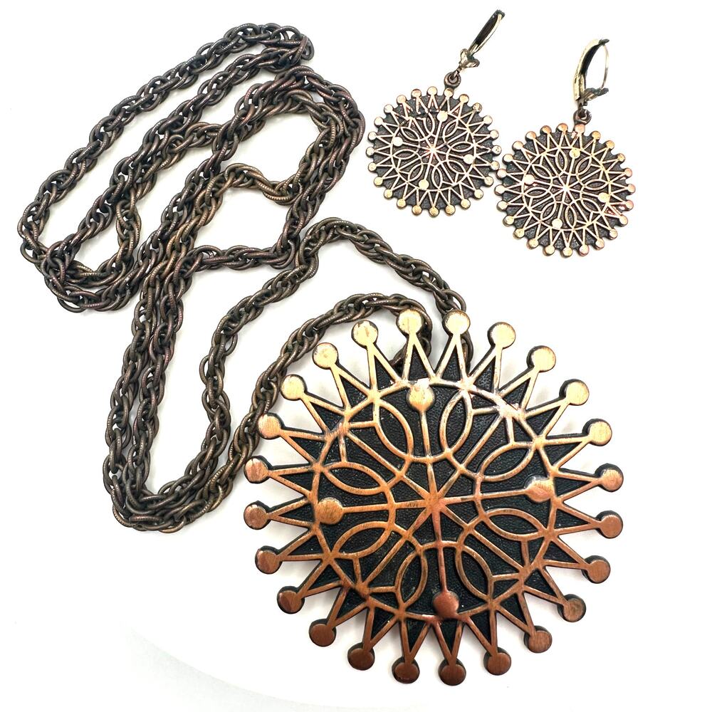 Bell Trading Post vintage solid copper necklace gold filled hook earrings set